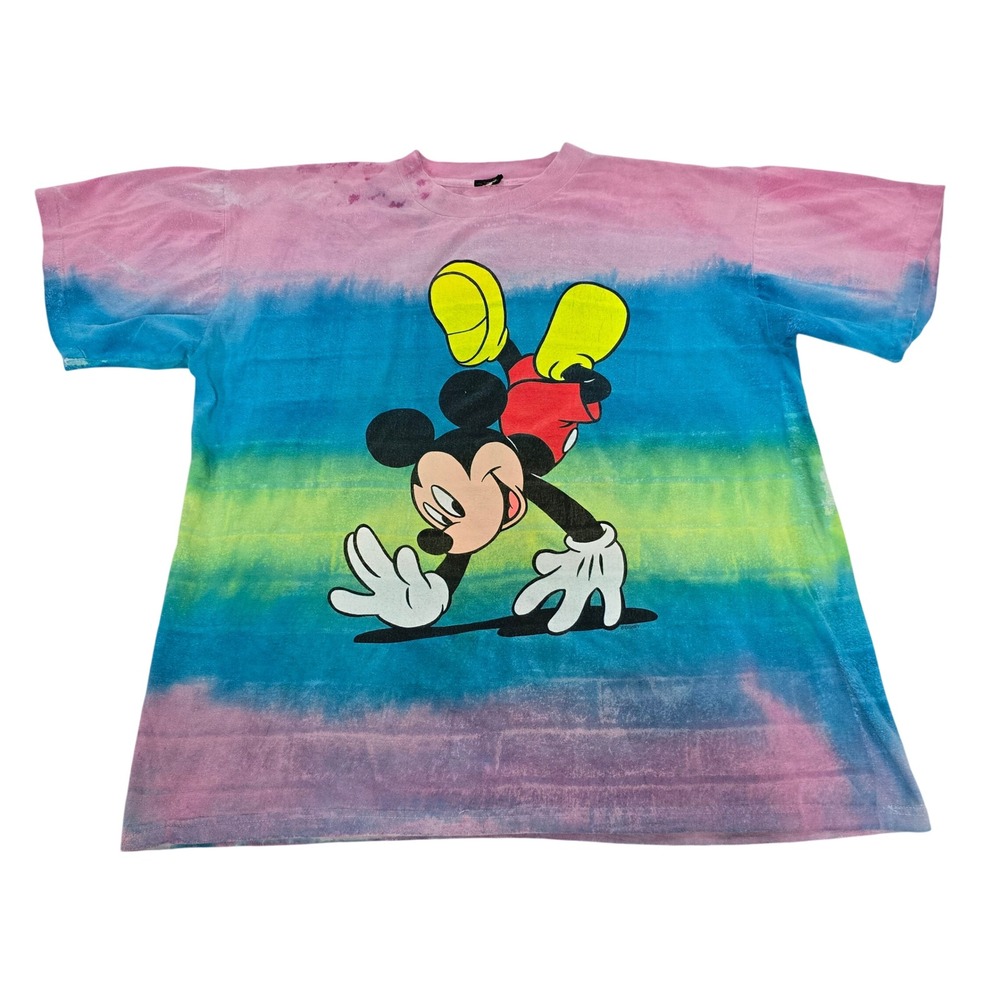 Mickey Mouse Tie Dye T‎ Shirt Mens Large Disney Graphic Rainbow Tee